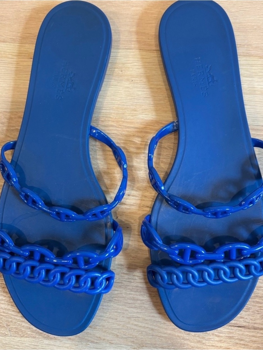 Hermes Cobalt Blue Chain-Link Slide Sandals - Women - Picture 2 of 7